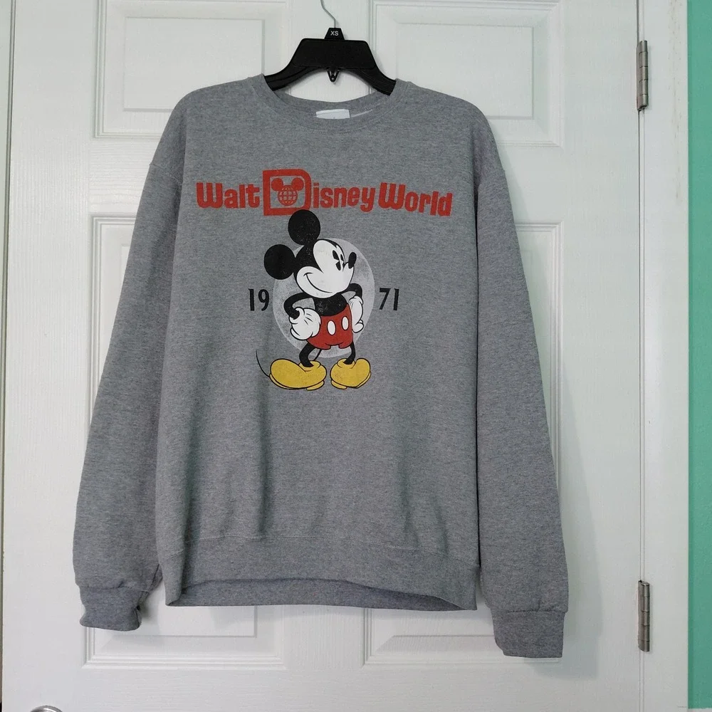 Disney World Mickey Mouse 1971 Sweatshirt Mens Medium Gray Pullover Fleece